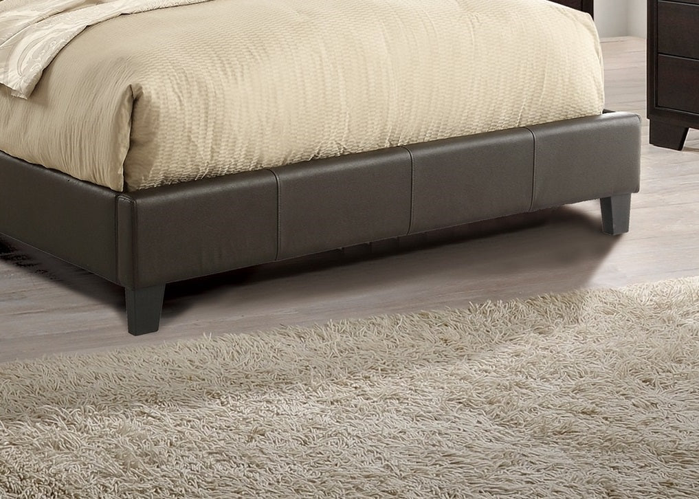 California King Size Bed 1Pc Bed Set Brown Faux Leather Upholstered Two Panel Bed Frame Headboard Bedroom Furniture Box Spring Not Required California King Brown Wood Bedroom Modern Pine Bed Frame Faux Leather Particle Board