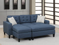 Reversible 3Pc Sectional Sofa Set Navy Tufted Polyfiber Wood Legs Chaise Sofa Ottoman Pillows Cushion Couch Navy Wood Primary Living Space Cushion Back Contemporary,Modern L Shaped Pine Square Arms Fabric 4 Seat