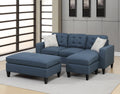 Reversible 3Pc Sectional Sofa Set Navy Tufted Polyfiber Wood Legs Chaise Sofa Ottoman Pillows Cushion Couch Navy Wood Primary Living Space Cushion Back Contemporary,Modern L Shaped Pine Square Arms Fabric 4 Seat