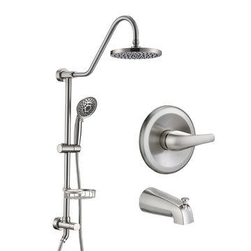 Shower Head With Handheld Shower System With 8" Rain Shower Head With Tub Spout Rough In Valve Included Brushed Nickel Stainless Steel