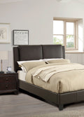 Eastern King Size Bed 1Pc Bed Set Brown Faux Leather Upholstered Two Panel Bed Frame Headboard Bedroom Furniture Box Spring Not Required King Brown Wood Bedroom Modern Pine Bed Frame Faux Leather Particle Board