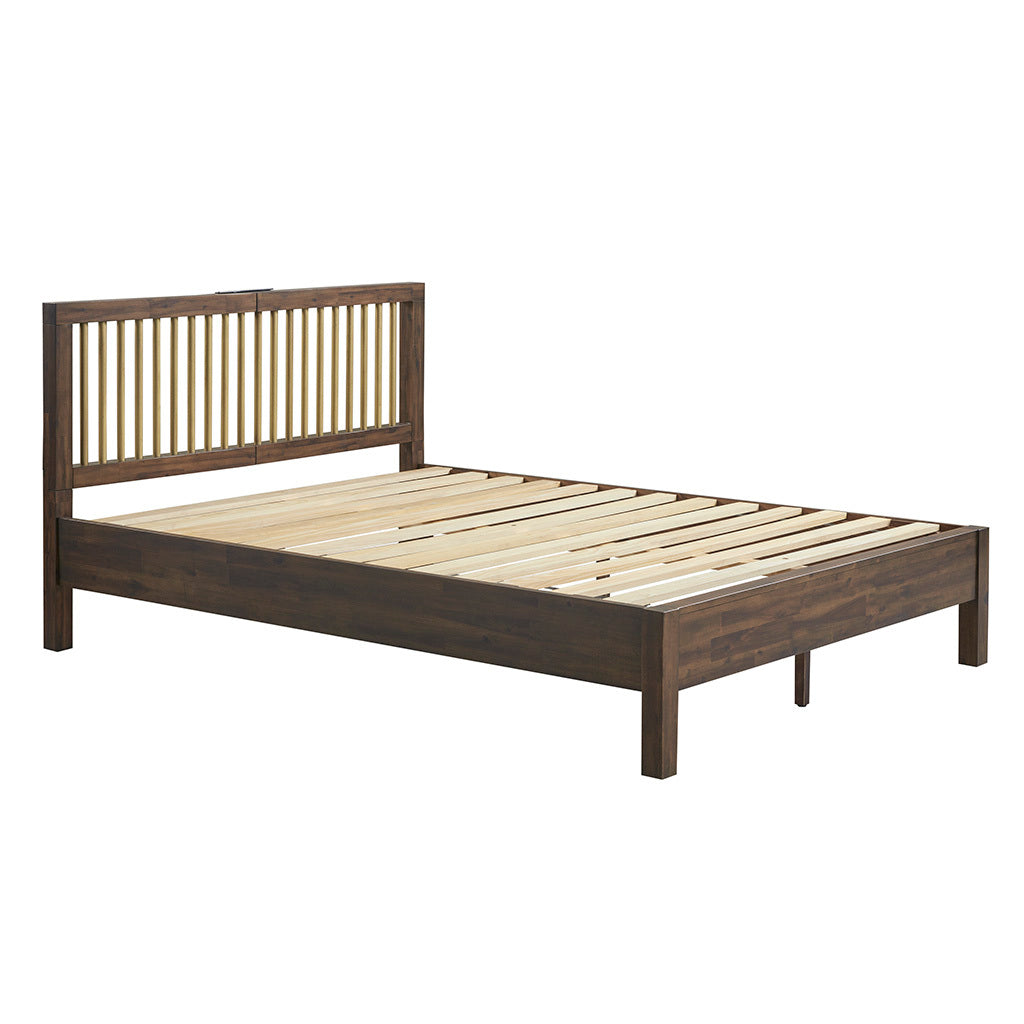 Queen Bed Brown Bronze Wood