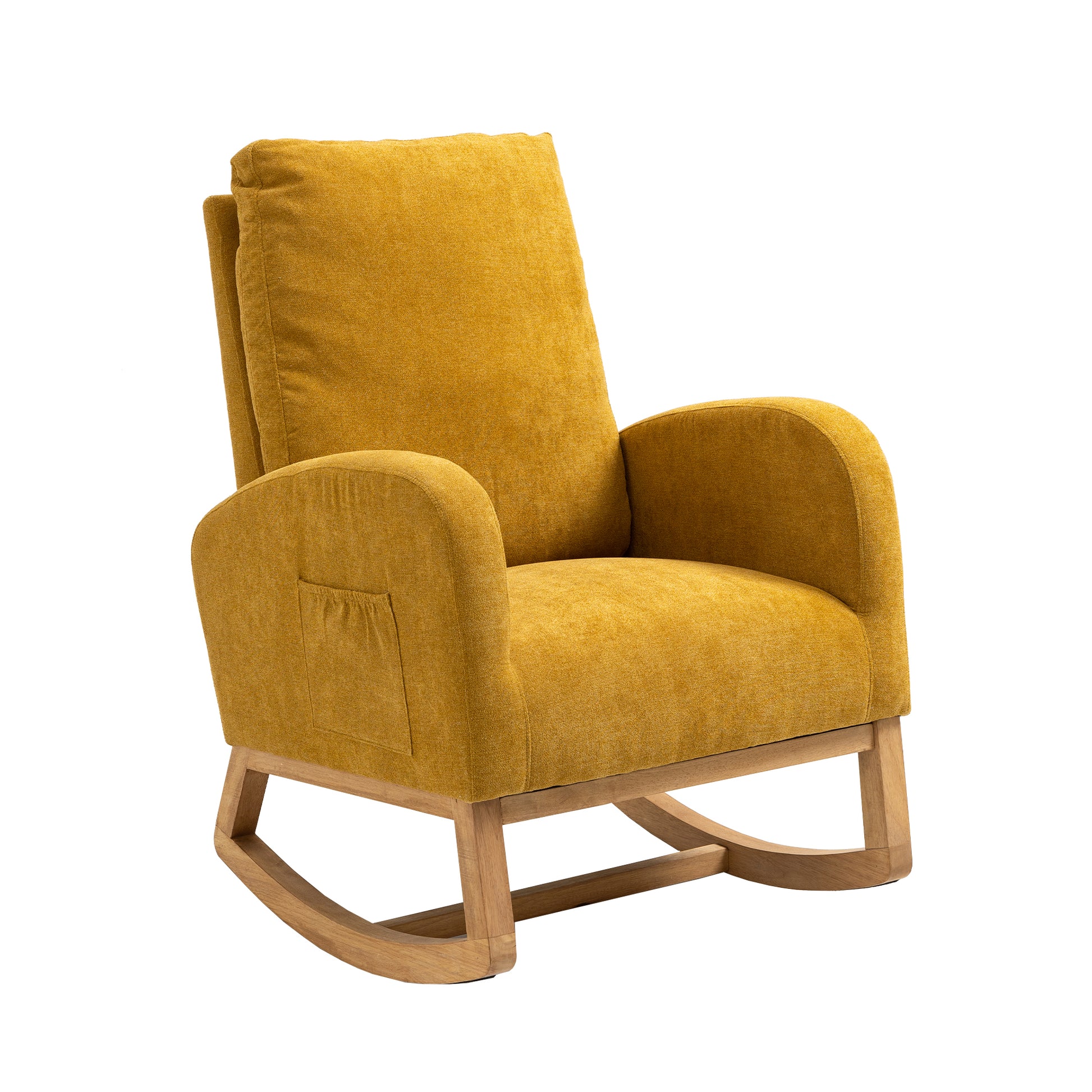 Coolmore Rocking Chair, Modern Glider Chair, Recliner Armchair With Wood Legs And Side Pocket, Nursery Rocking Accent Chair With High Back For Living Room Bedroom Mustard Yellow Linen Mustard Yellow Foam Solid Wood