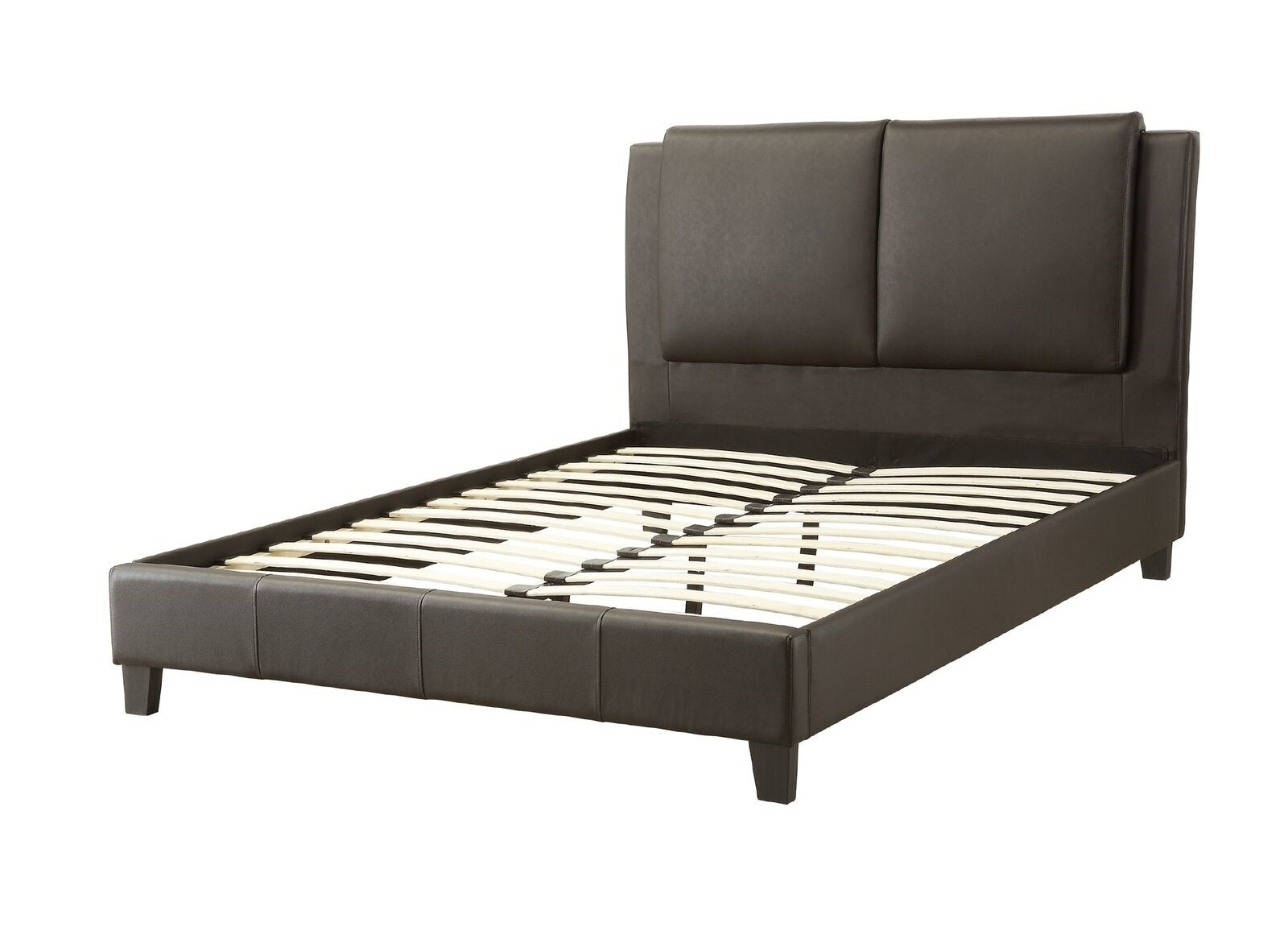 Eastern King Size Bed 1Pc Bed Set Brown Faux Leather Upholstered Two Panel Bed Frame Headboard Bedroom Furniture Box Spring Not Required King Brown Wood Bedroom Modern Pine Bed Frame Faux Leather Particle Board