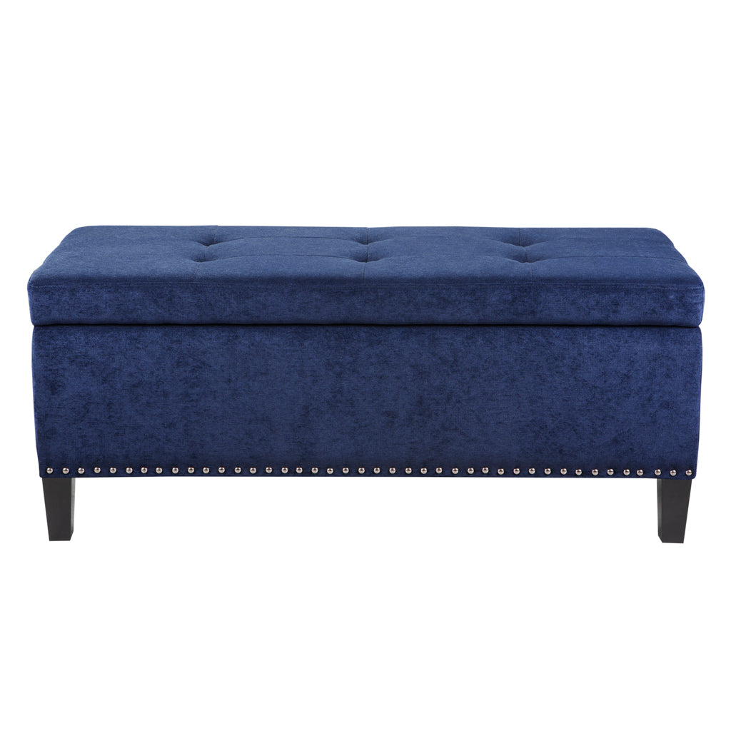 Tufted Top Soft Close Storage Bench Blue Polyester