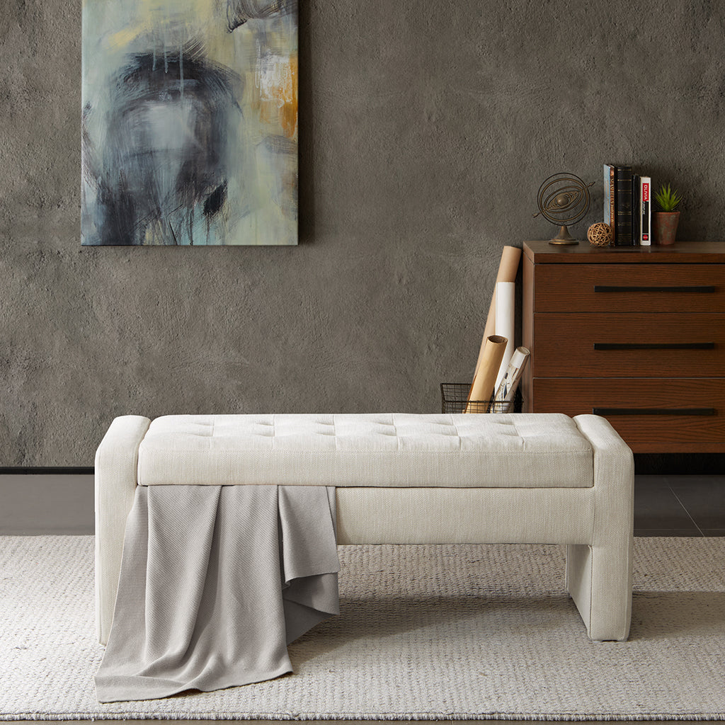Soft Close Storage Bench Cream Polyester