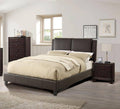 Queen Size Bed 1Pc Bed Set Brown Faux Leather Upholstered Two Panel Bed Frame Headboard Bedroom Furniture Box Spring Not Required Queen Brown Wood Bedroom Modern,Transitional Pine Bed Frame Faux Leather Particle Board