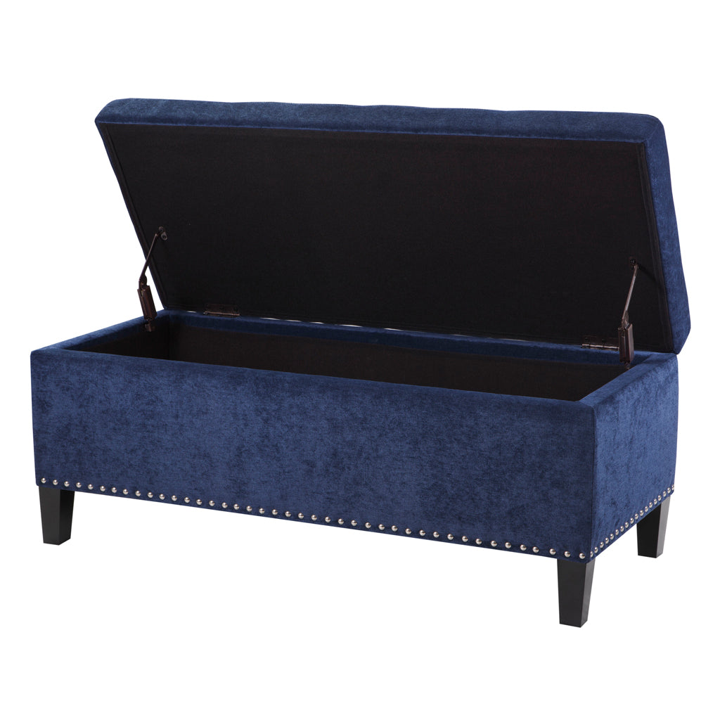 Tufted Top Soft Close Storage Bench Blue Polyester