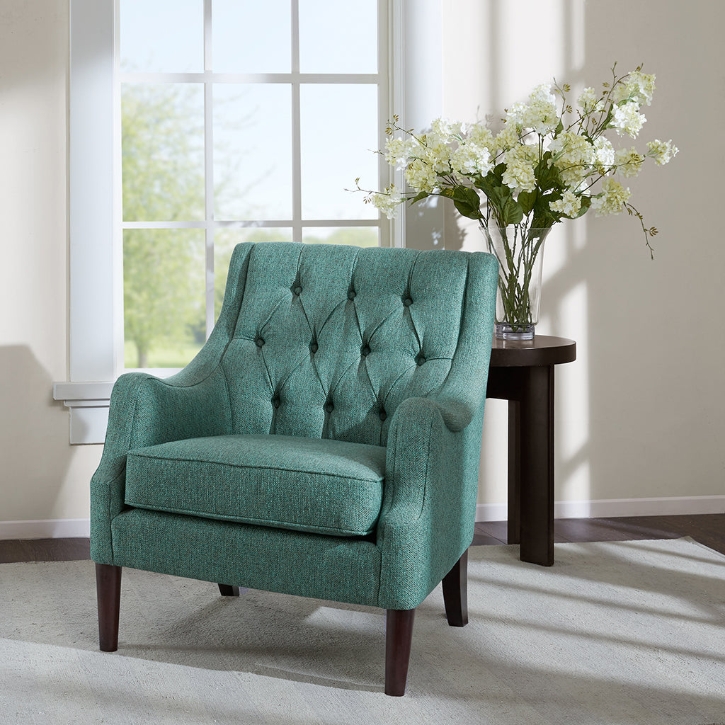 Button Tufted Accent Chair Teal Polyester