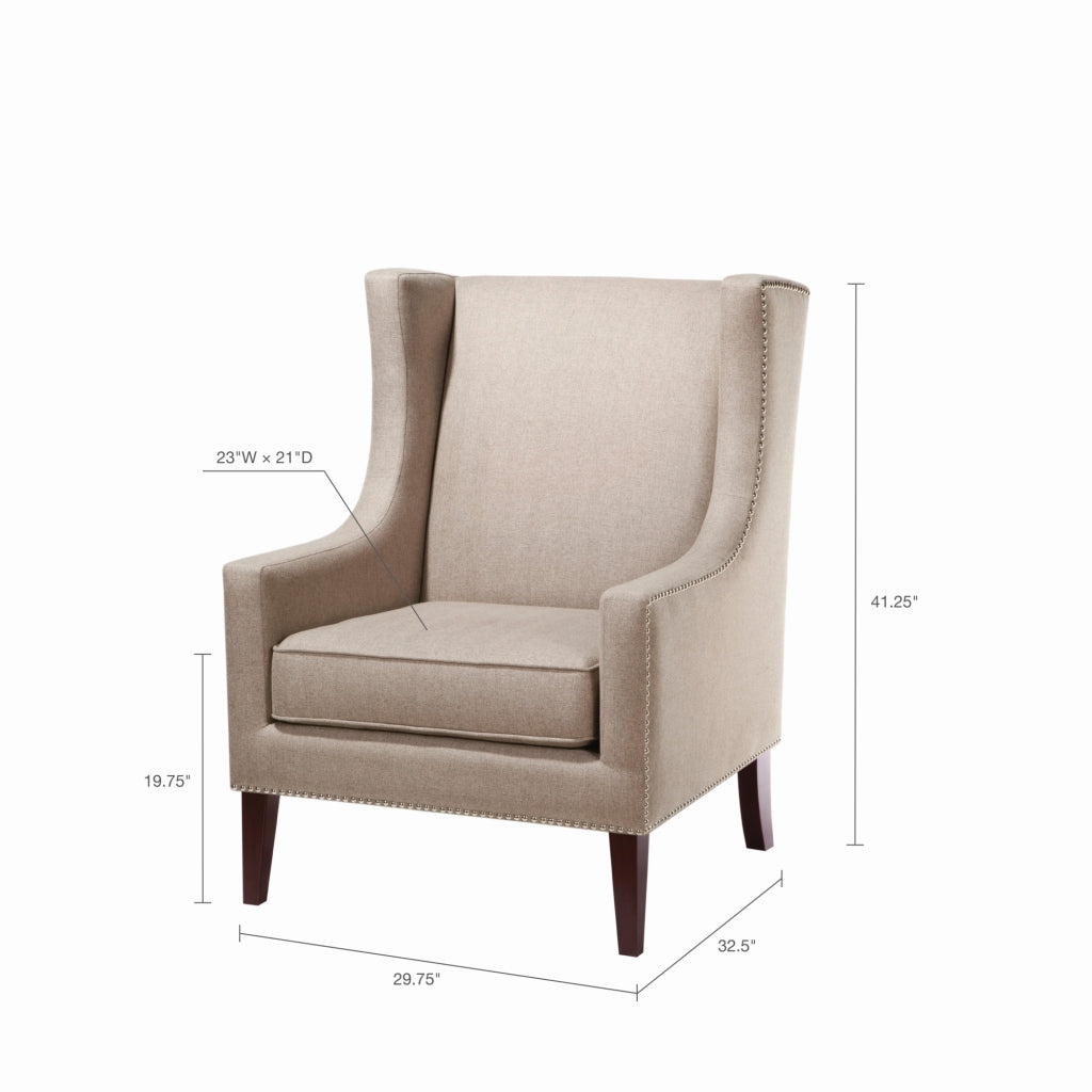 Barton Wing Chair Taupe Solid Wood
