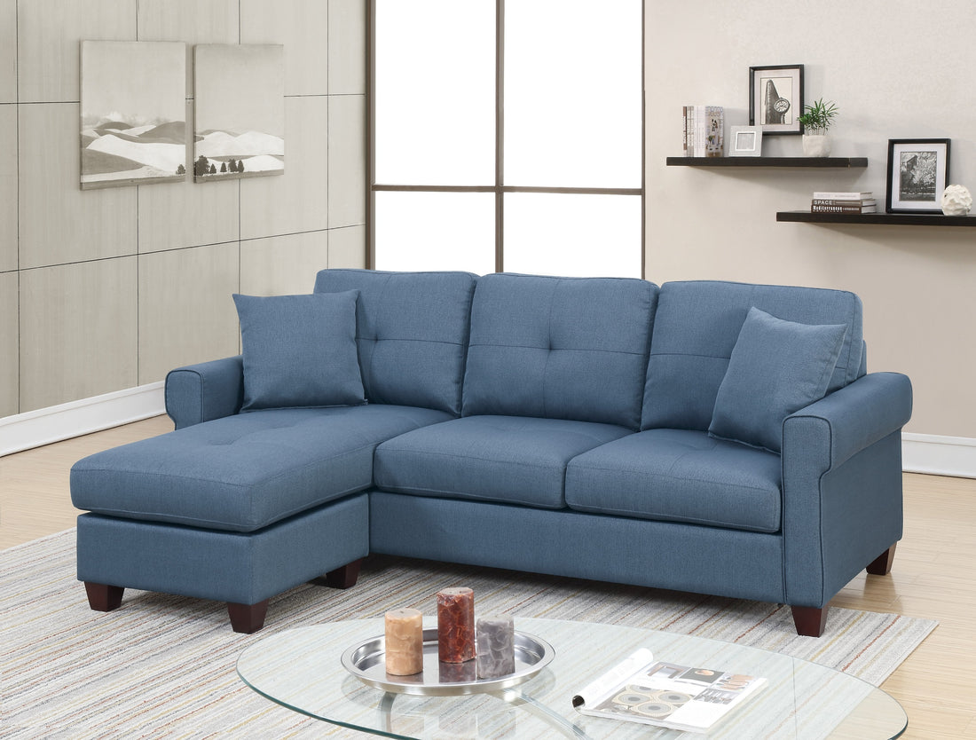 Blue Color Glossy Polyfiber Tufted Cushion Couch Sectional Sofa Chaise Living Room Furniture Reversible Sectionals Chaise Blue Wood Primary Living Space Cushion Back Contemporary,Modern L Shaped Pine Square Arms Fabric 4 Seat