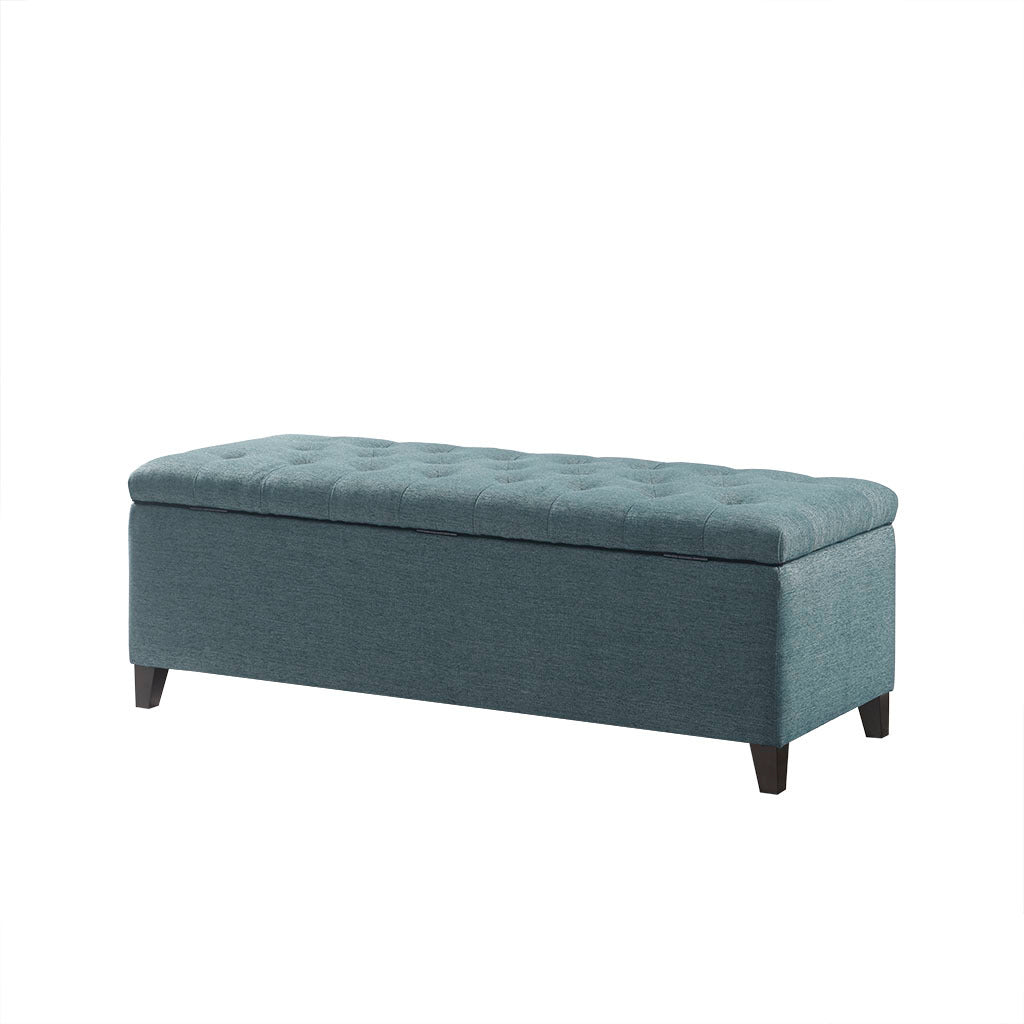 Tufted Top Soft Close Storage Bench Blue Polyester