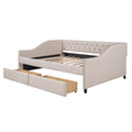 Upholstered Daybed With Two Drawers, Wood Slat Support, Beige, Full Size Old Sku :Lp001111Aaa Beige Solid Wood