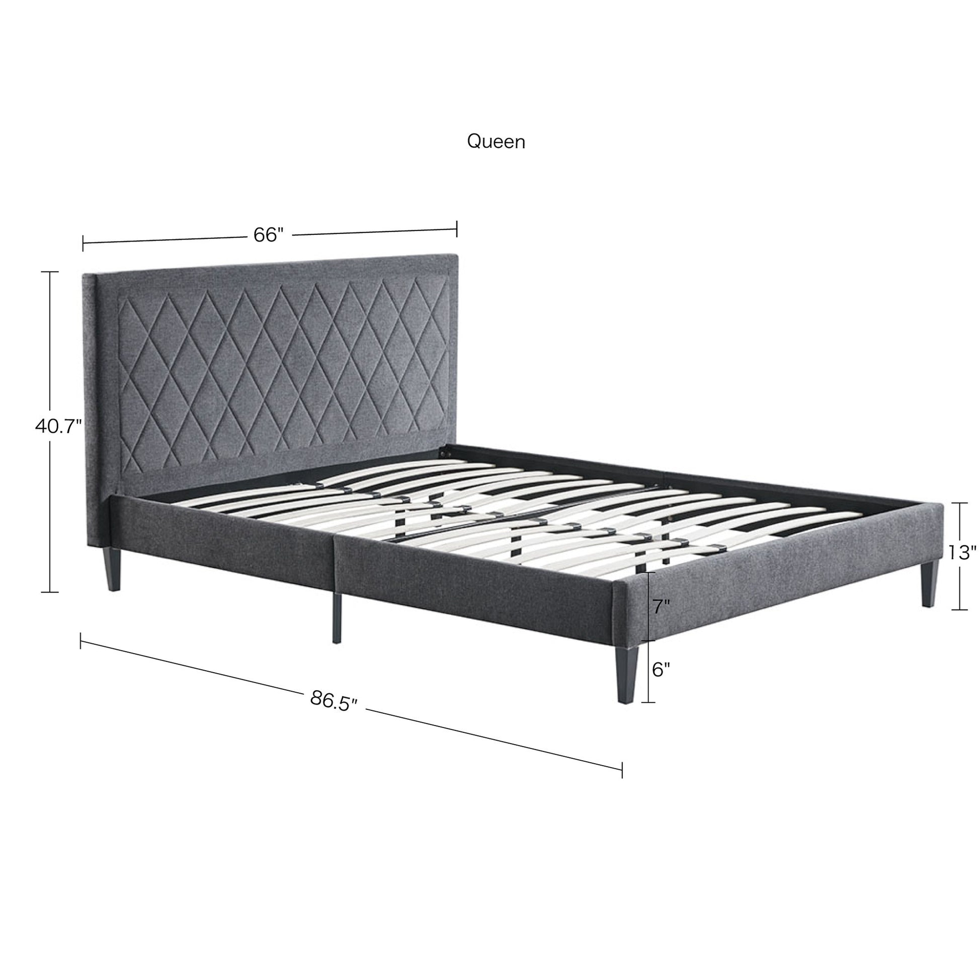 Rowen Queen Platform Bed Queen Grey Polyester