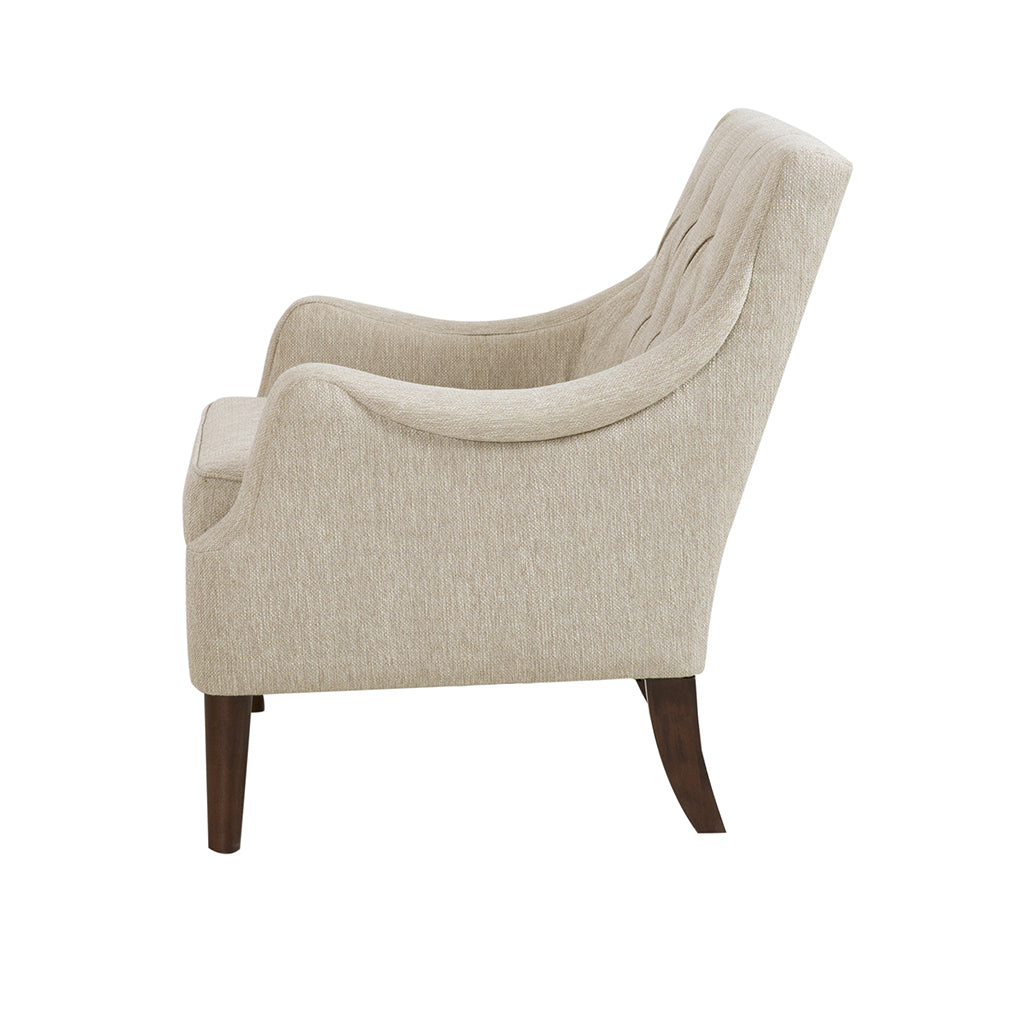 Button Tufted Accent Chair Beige Polyester
