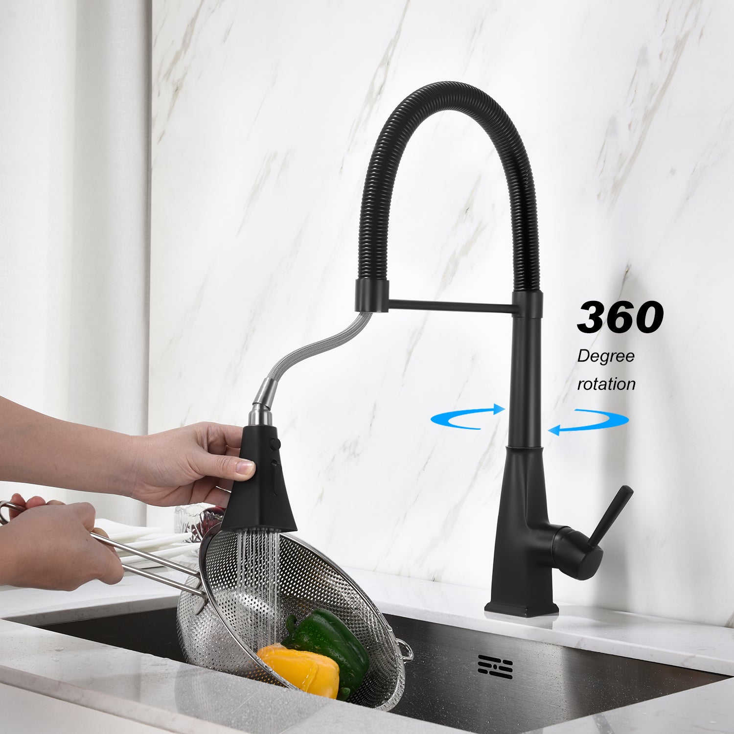 Kitchen Faucet With Pull Down Sprayer Matte Black Stainless Steel