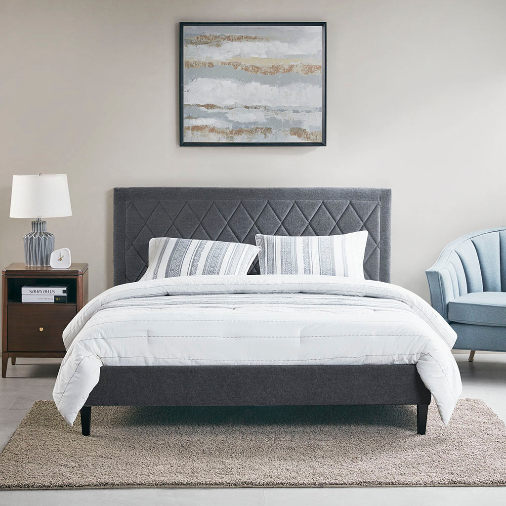 Rowen Queen Platform Bed Queen Grey Polyester