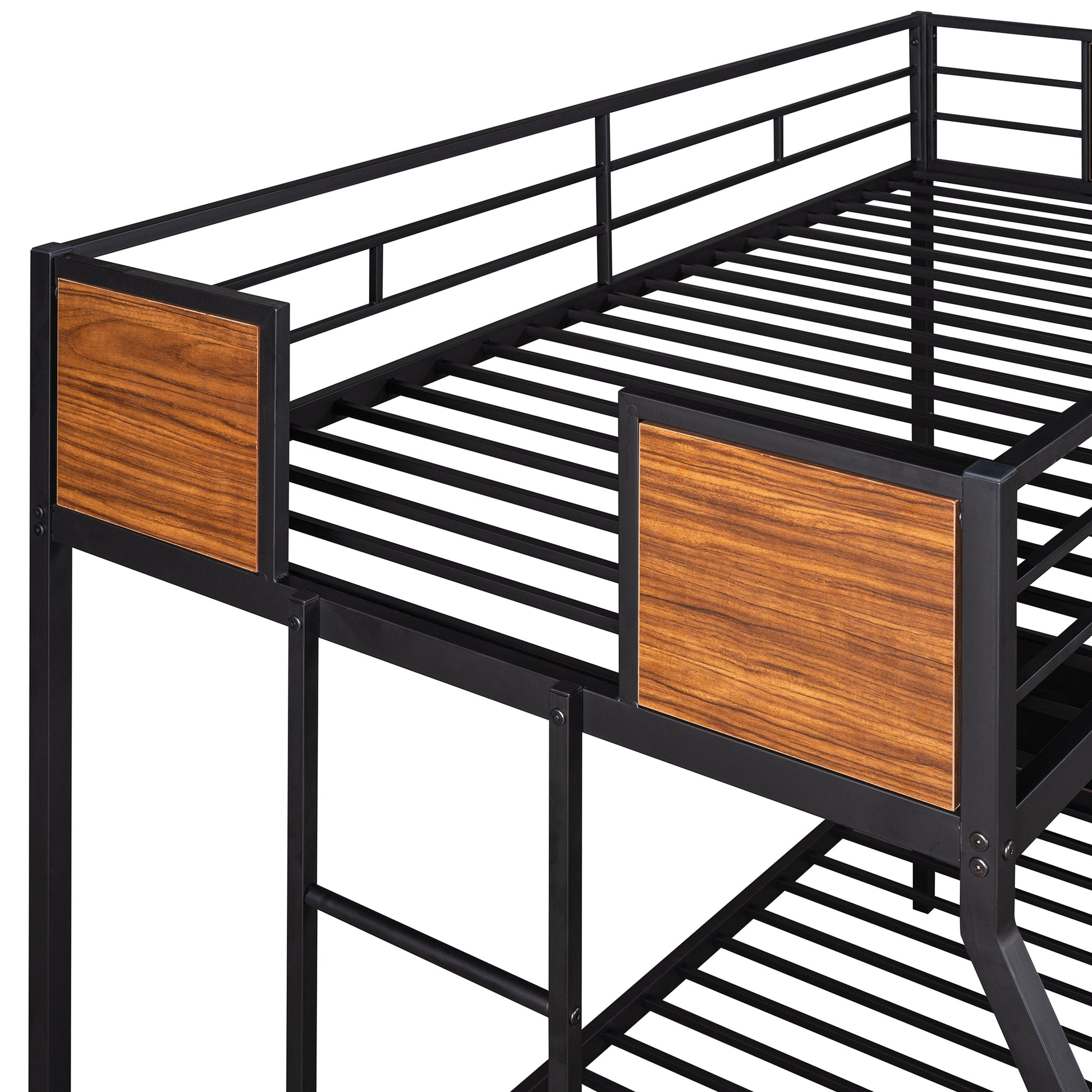 Twin Over Full Bunk Bed Modern Style Steel Frame Bunk Bed With Safety Rail, Built In Ladder For Bedroom, Dorm, Boys, Girls, Adults Old Sku:Lp000090Aad Full Brown Metal