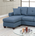 Blue Color Glossy Polyfiber Tufted Cushion Couch Sectional Sofa Chaise Living Room Furniture Reversible Sectionals Chaise Blue Wood Primary Living Space Cushion Back Contemporary,Modern L Shaped Pine Square Arms Fabric 4 Seat