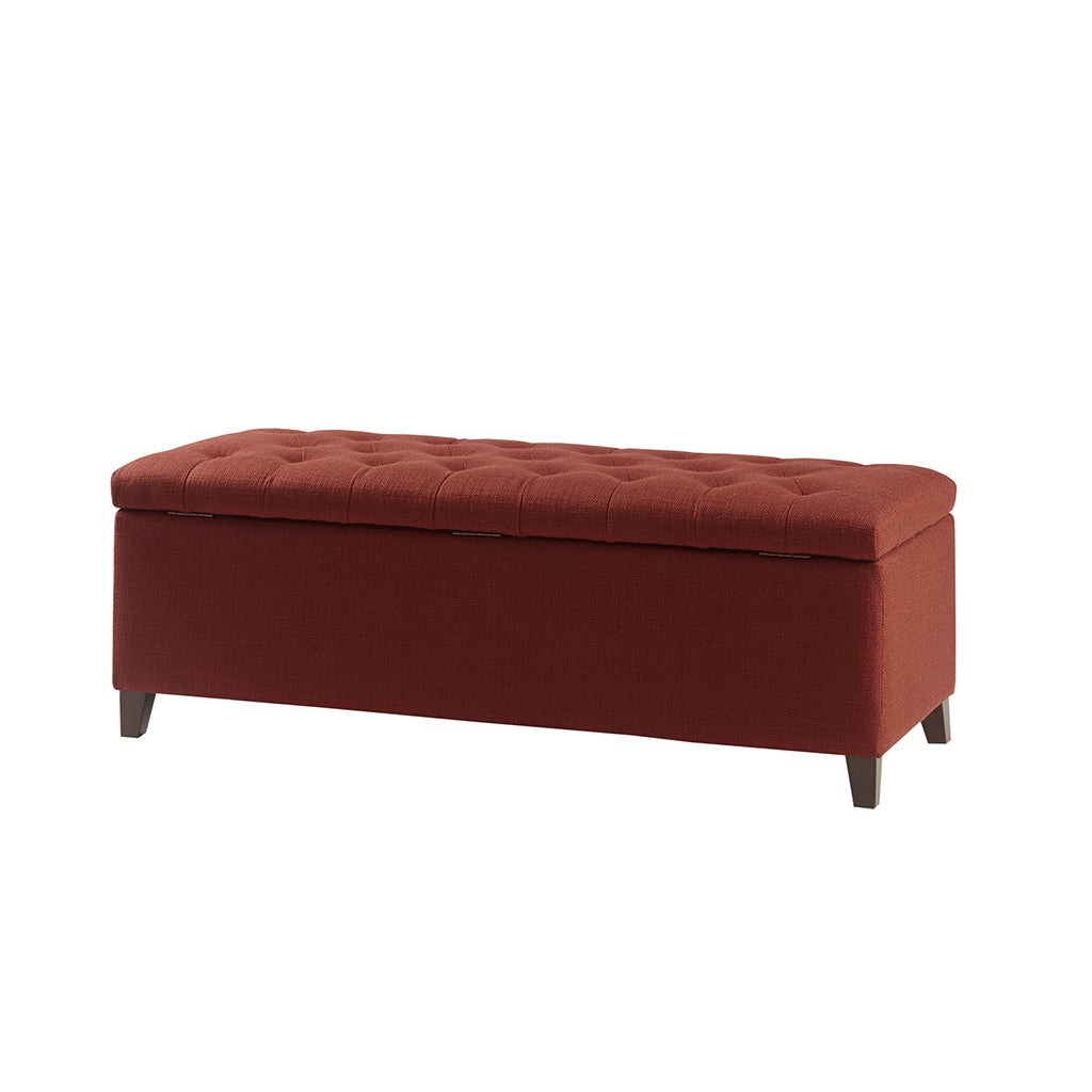 Tufted Top Soft Close Storage Bench Rust Red Polyester