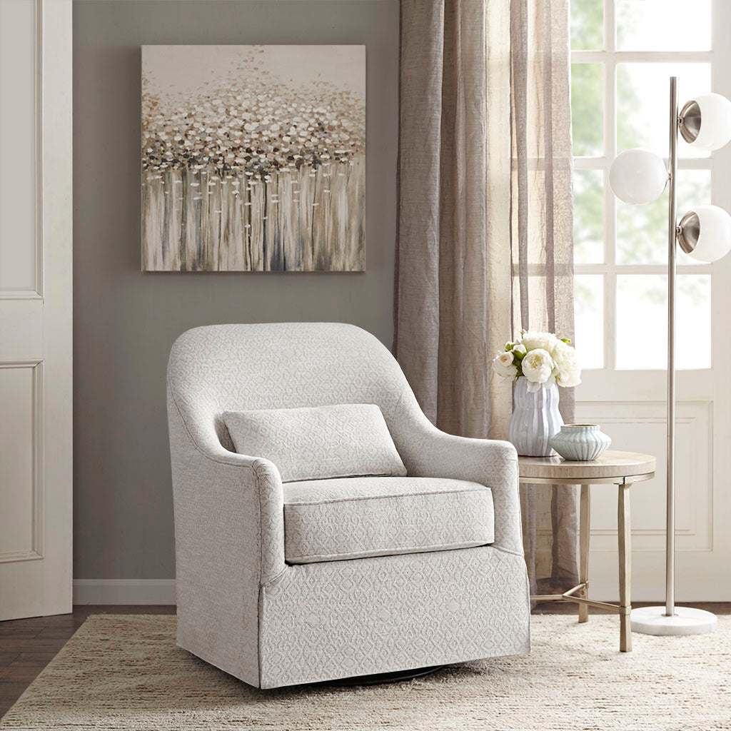 Theo Swivel Glider Chair Ivory Solid Wood