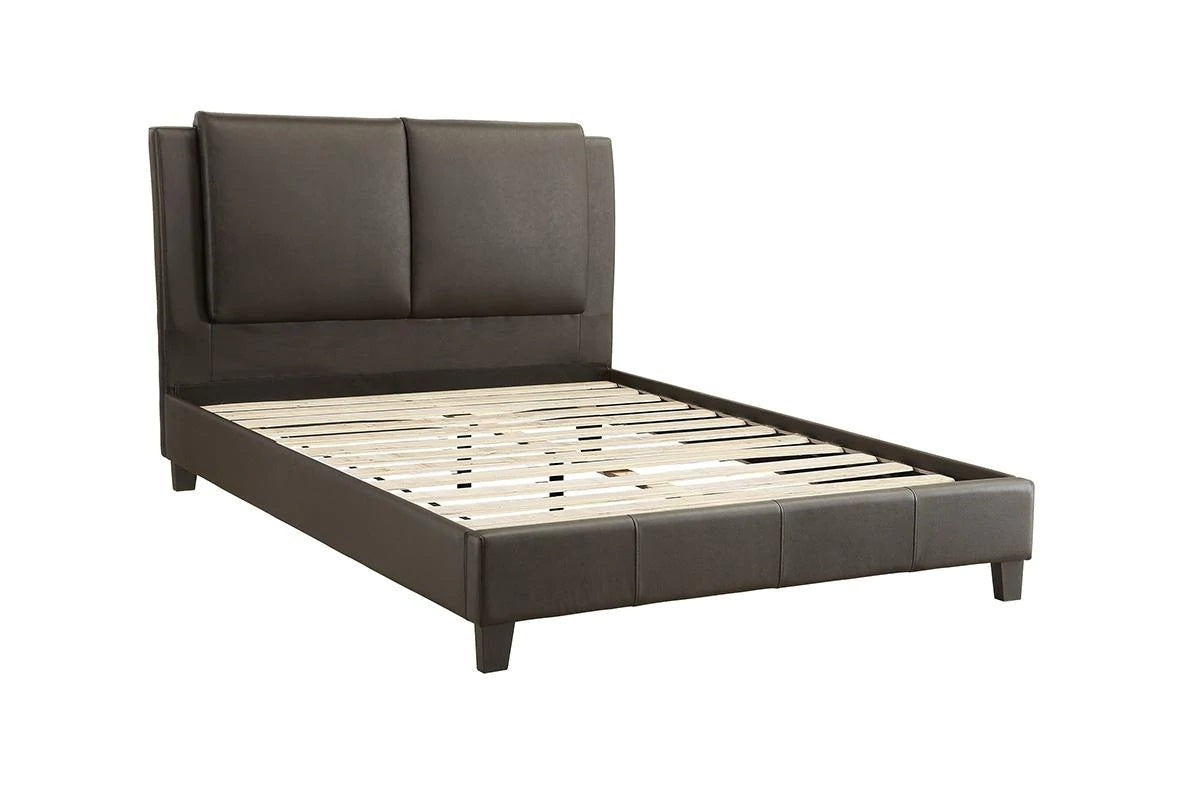California King Size Bed 1Pc Bed Set Brown Faux Leather Upholstered Two Panel Bed Frame Headboard Bedroom Furniture Box Spring Not Required California King Brown Wood Bedroom Modern Pine Bed Frame Faux Leather Particle Board