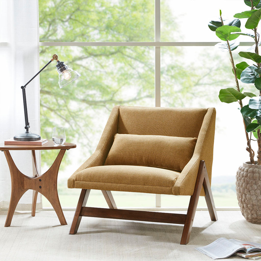 Accent Chair Mustard Yellow Pecan Polyester