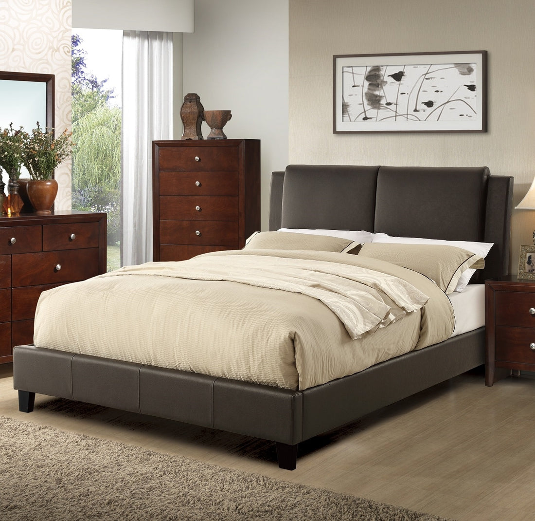 Eastern King Size Bed 1Pc Bed Set Brown Faux Leather Upholstered Two Panel Bed Frame Headboard Bedroom Furniture Box Spring Not Required King Brown Wood Bedroom Modern Pine Bed Frame Faux Leather Particle Board