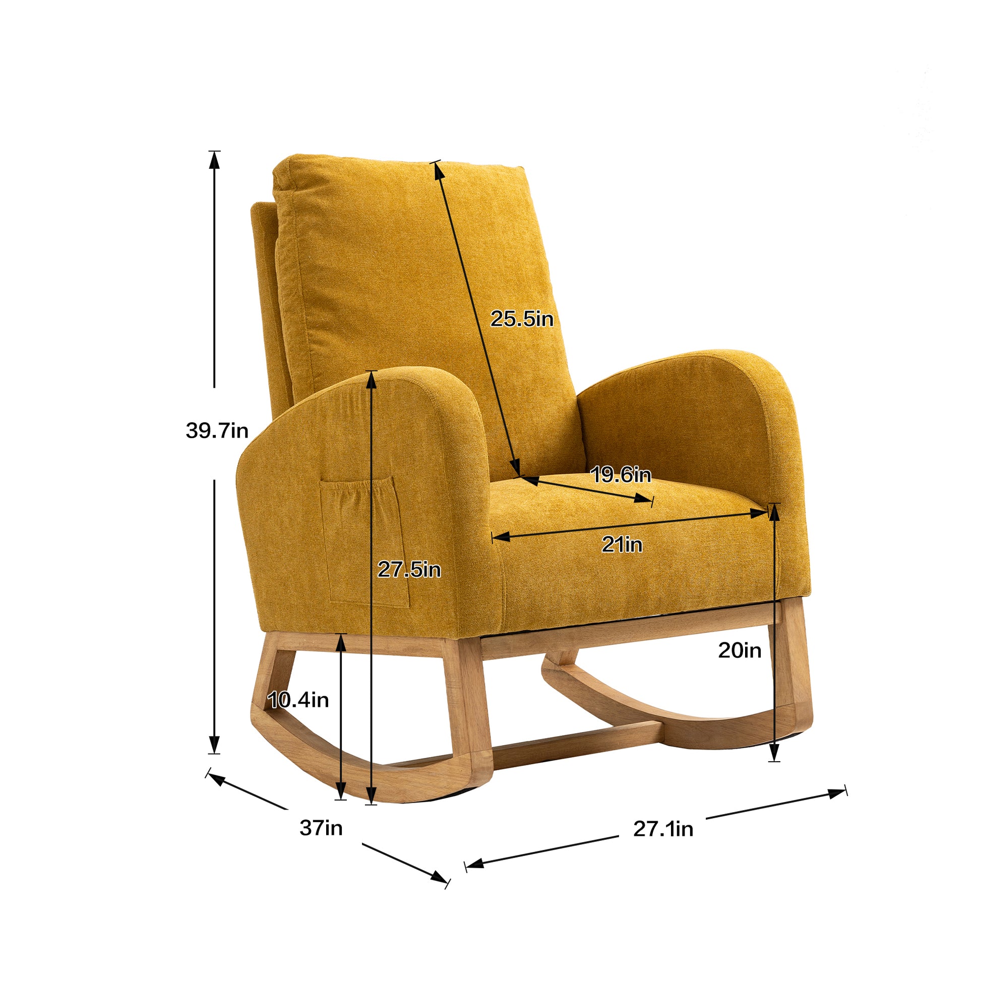 Coolmore Rocking Chair, Modern Glider Chair, Recliner Armchair With Wood Legs And Side Pocket, Nursery Rocking Accent Chair With High Back For Living Room Bedroom Mustard Yellow Linen Mustard Yellow Foam Solid Wood