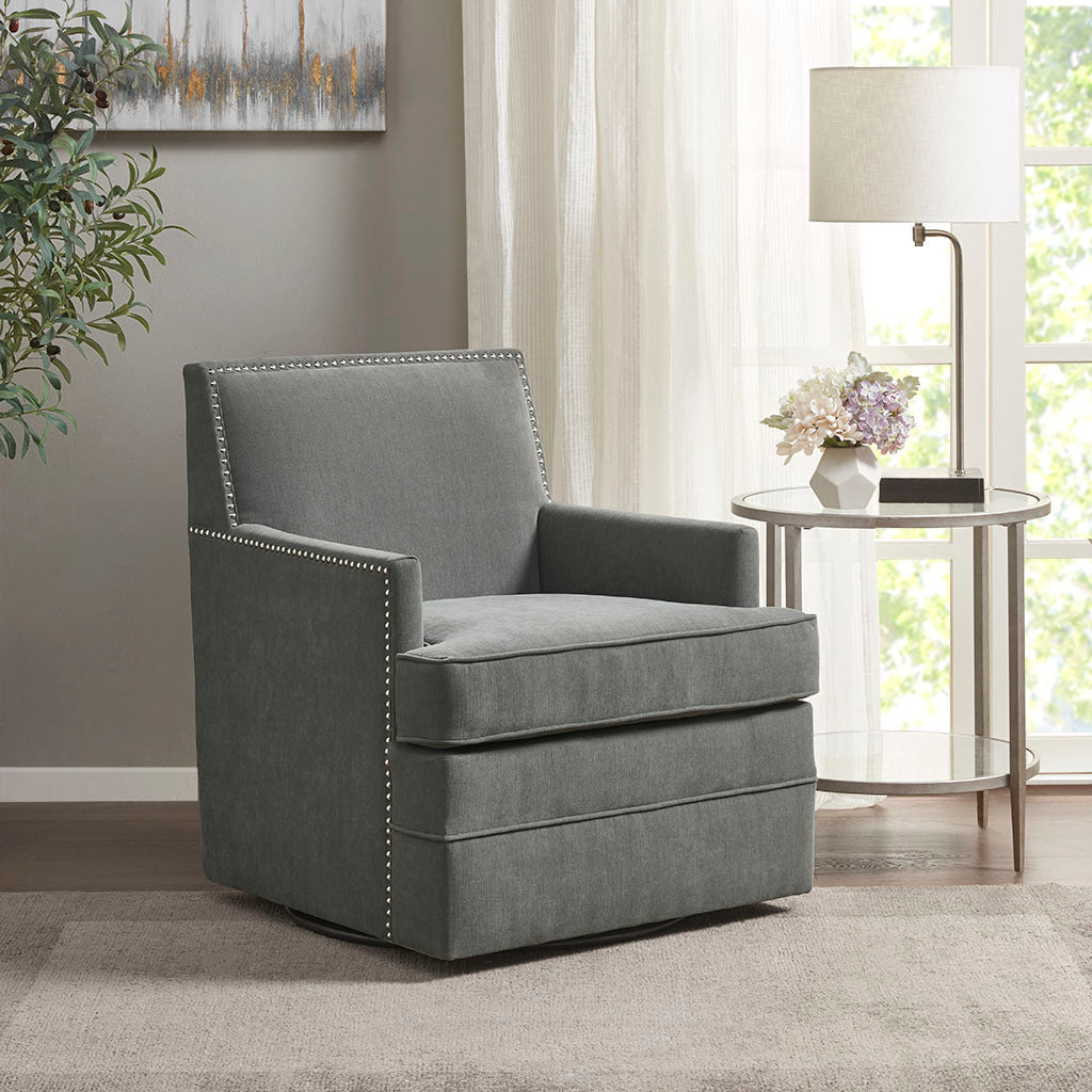Upholstered Swivel Chair Grey Polyester