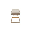 Button Tufted Upholstered Metal Base Accent Bench Brown Antique Bronze Polyester