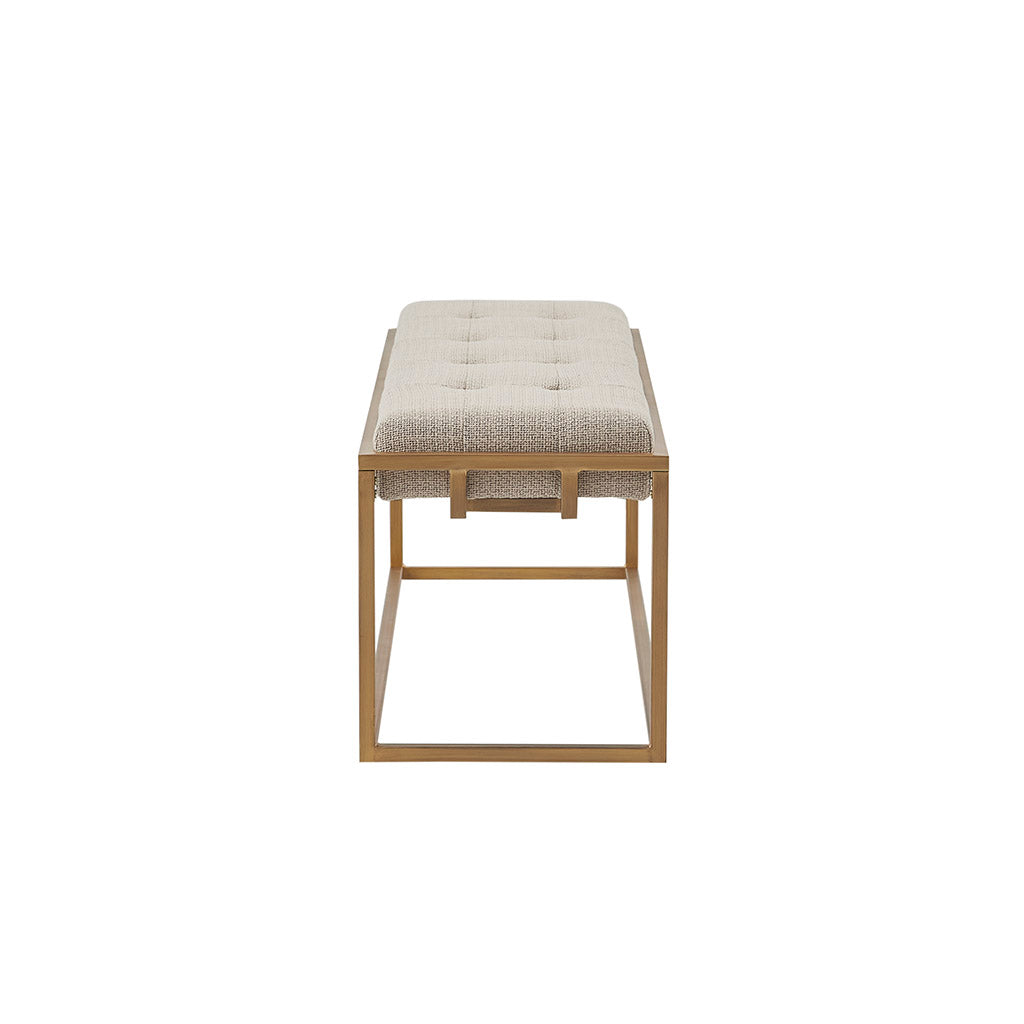 Button Tufted Upholstered Metal Base Accent Bench Brown Antique Bronze Polyester