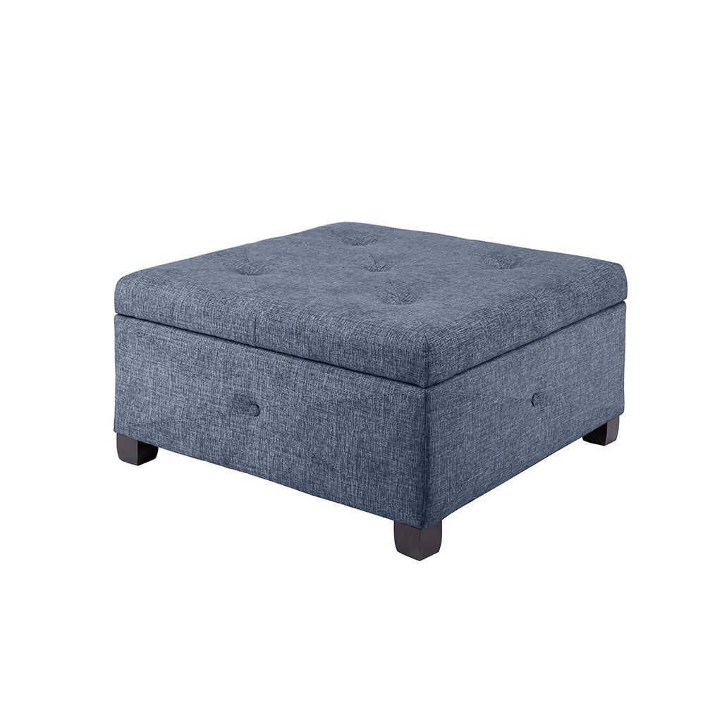 Soft Close Storage Ottoman Blue Polyester