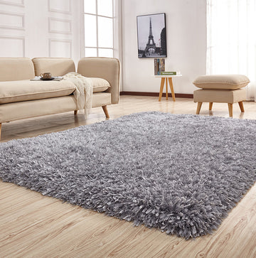 "Coral " Hand Tufted Shag Area Rug Silver Polyester