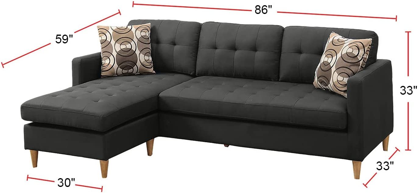 Black Polyfiber Sectional Sofa Living Room Furniture Reversible Chaise Couch Pillows Tufted Back Modular Sectionals Black Wood Primary Living Space Cushion Back Contemporary,Modern L Shaped Pine Square Arms Fabric 4 Seat