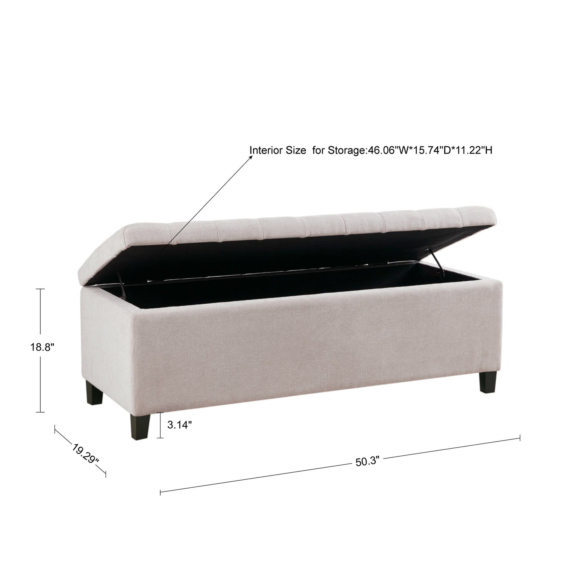 Tufted Top Soft Close Storage Bench Natural Polyester