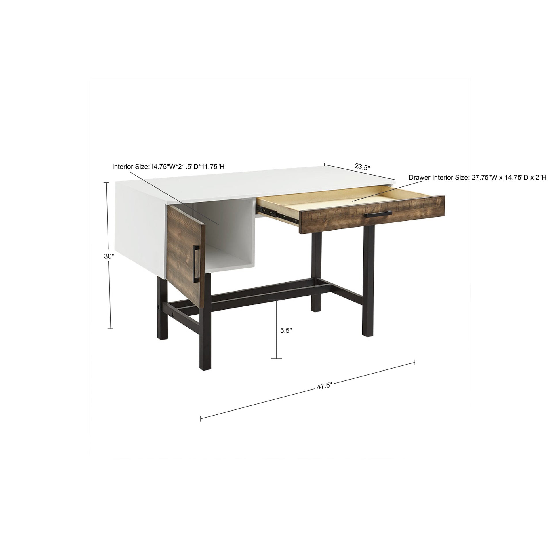 Writing Desk With Drawer Brown White Wood