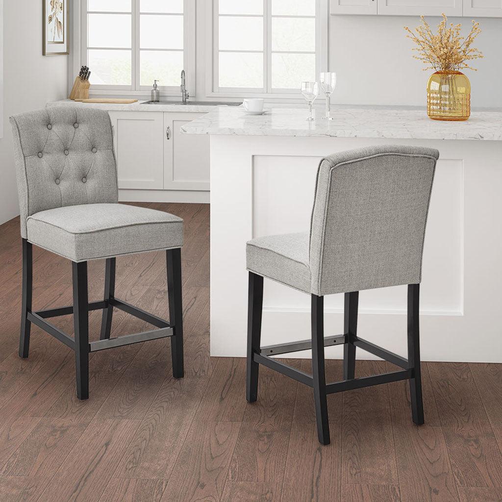 Tufted Counter Stool Light Grey Wood