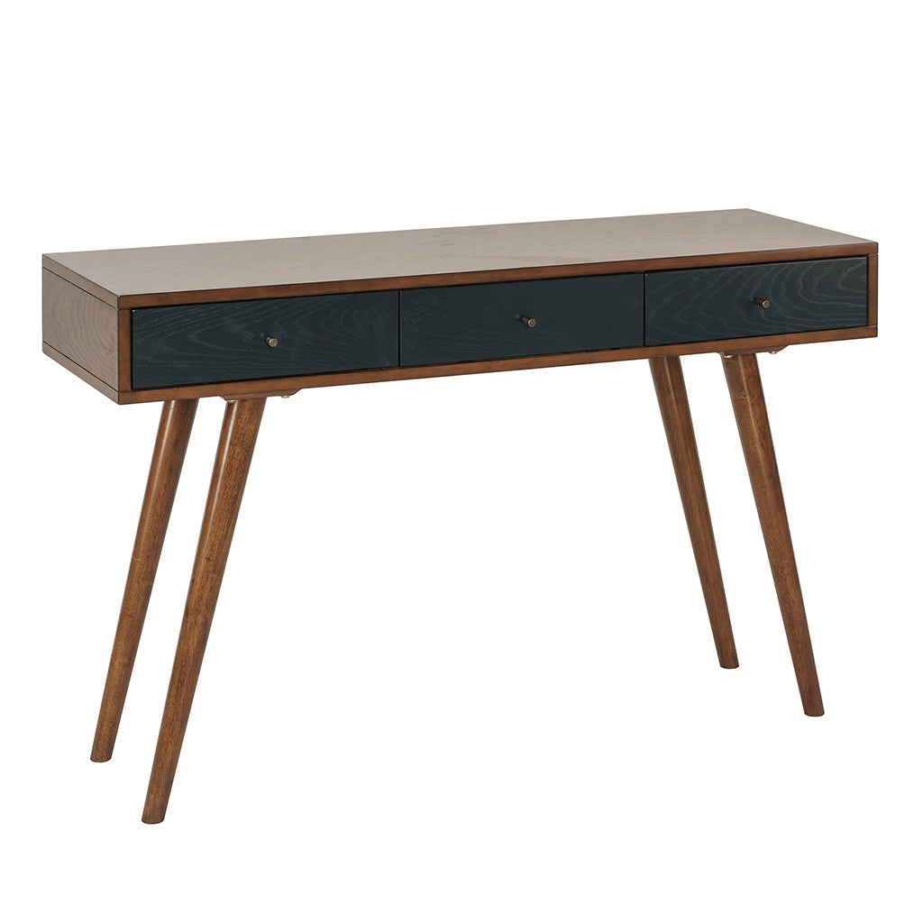 3 Drawer Writing Desk Pecan Blue Wood