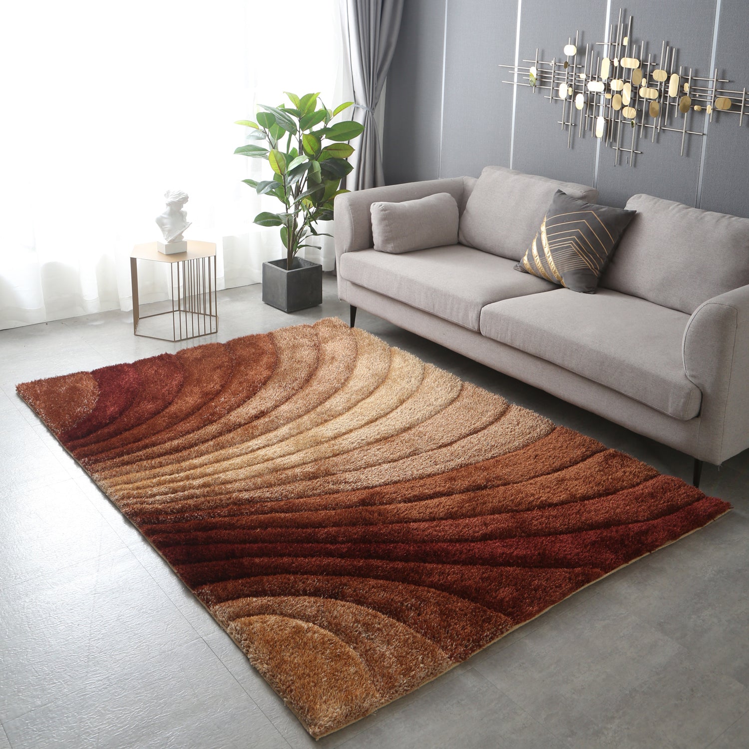 "3D Shaggy" Hand Tufted Area Rug Brown Polyester