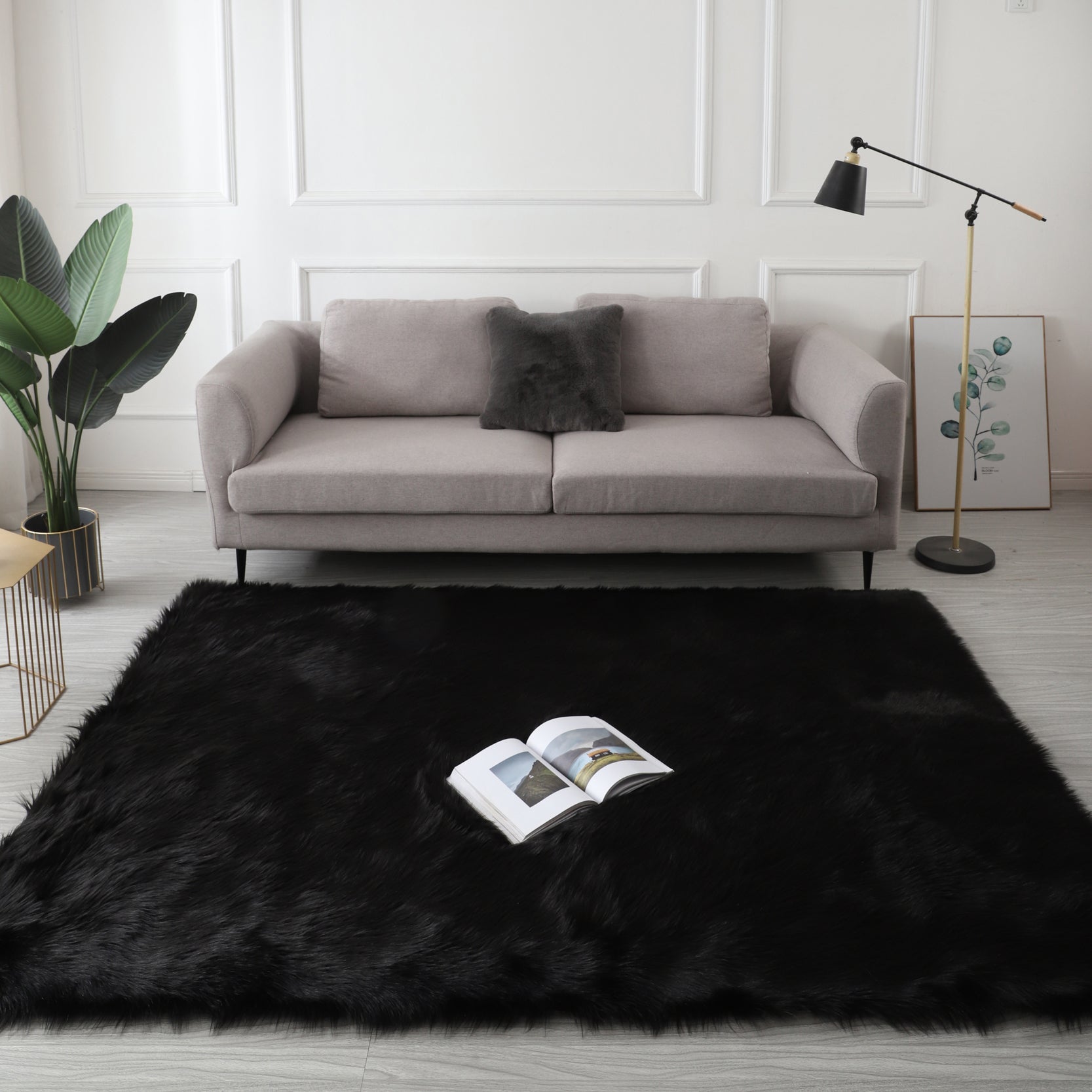 "Cozy Collection" Ultra Soft Fluffy Faux Fur Sheepskin Area Rug Black Polyester