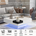 Modern Minimalist Design 31.5*31.5In Square Coffee Table With Detachable Tray And Plug In 16 Color Led Strip Lights Remote Control For Living Room White Particle Board