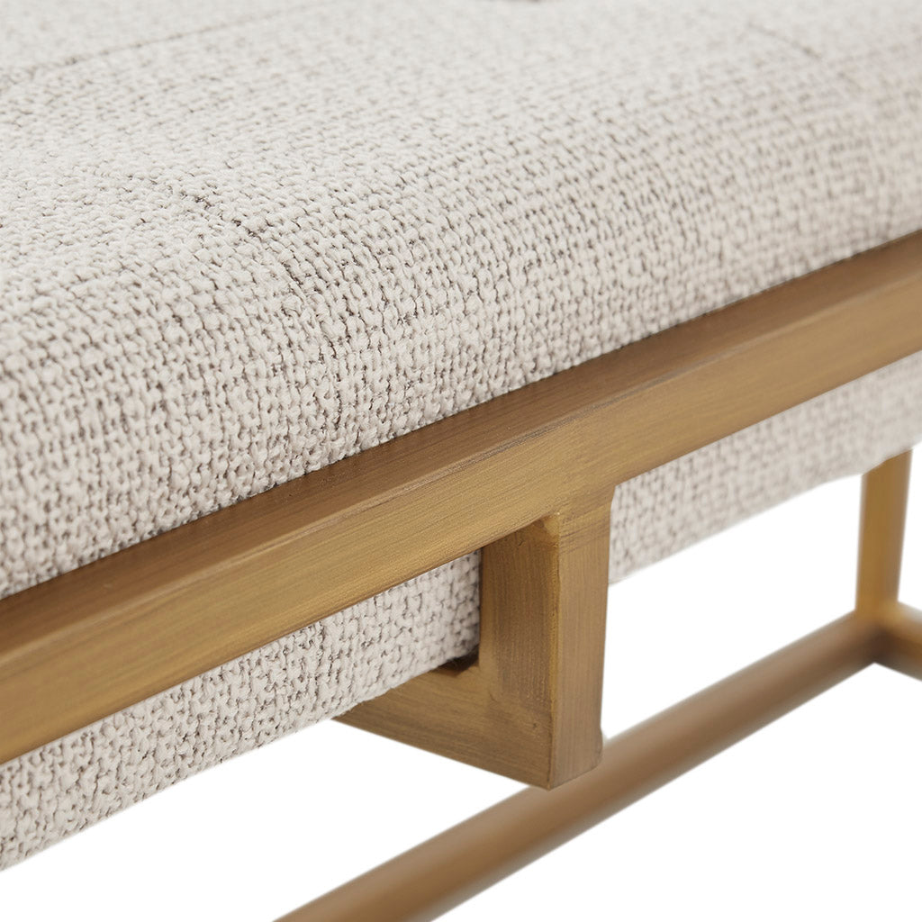 Button Tufted Upholstered Metal Base Accent Bench Brown Antique Bronze Polyester