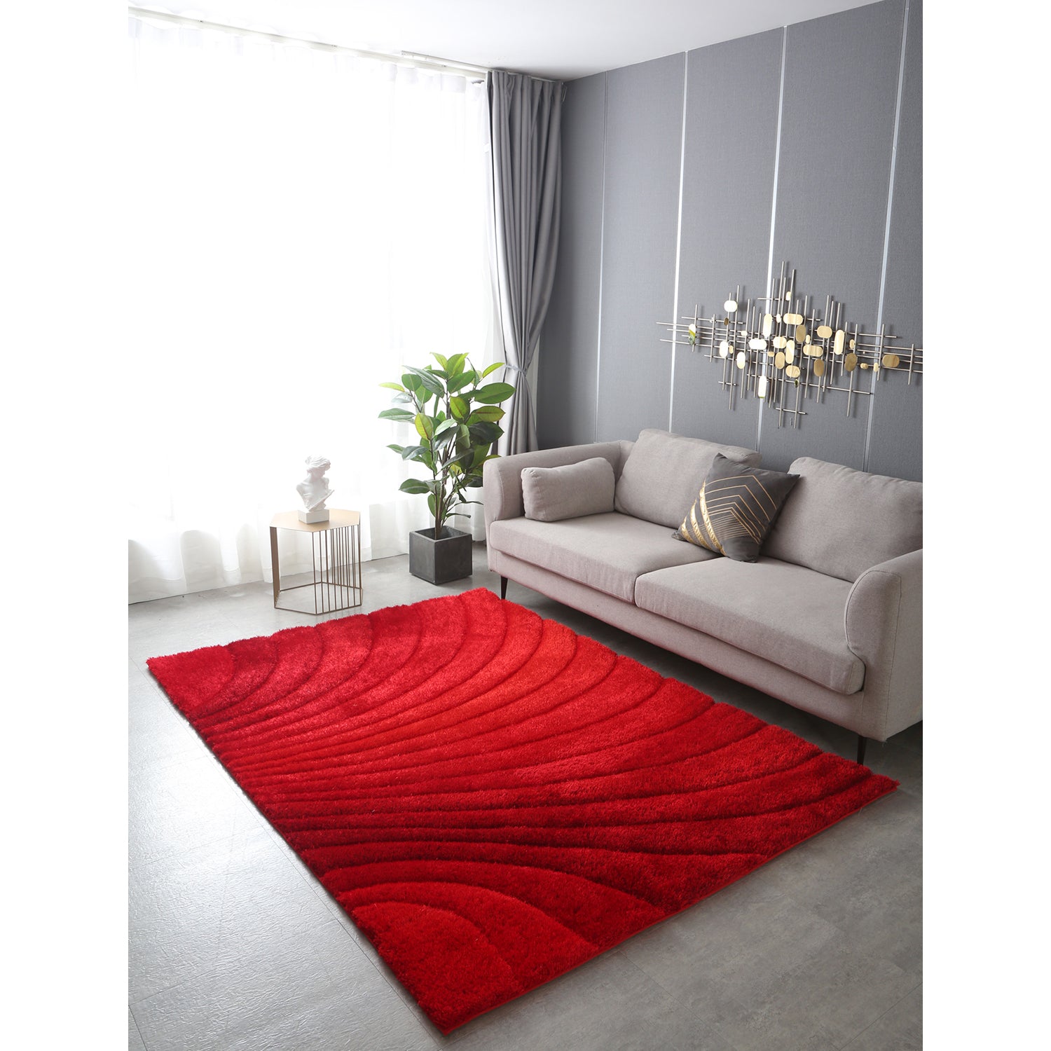 "3D Shaggy" Hand Tufted Area Rug Red Polyester