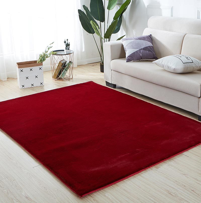 Lily Luxury Chinchilla Faux Fur Rectangular Area Rug Red Polyester