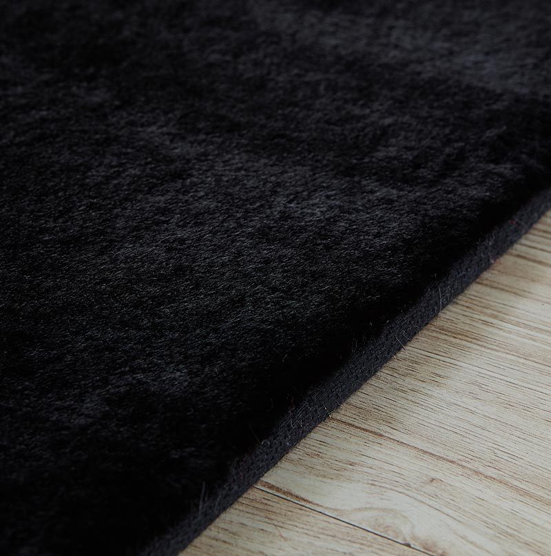 Lily Luxury Chinchilla Faux Fur Rectangular Area Rug Black Polyester