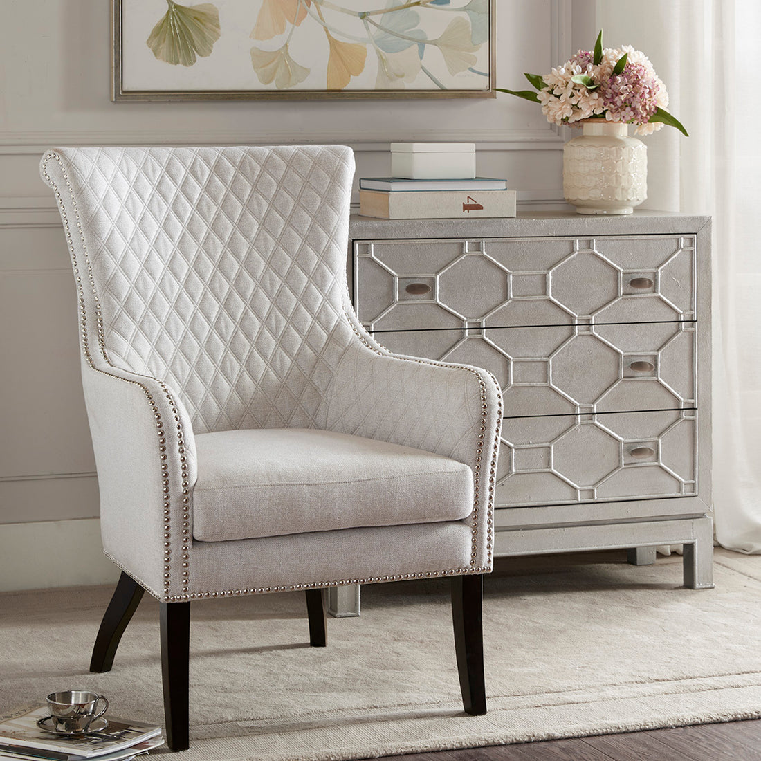 Heston Accent Chair Beige Solid Wood