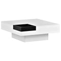 Modern Minimalist Design 31.5*31.5In Square Coffee Table With Detachable Tray And Plug In 16 Color Led Strip Lights Remote Control For Living Room White Particle Board