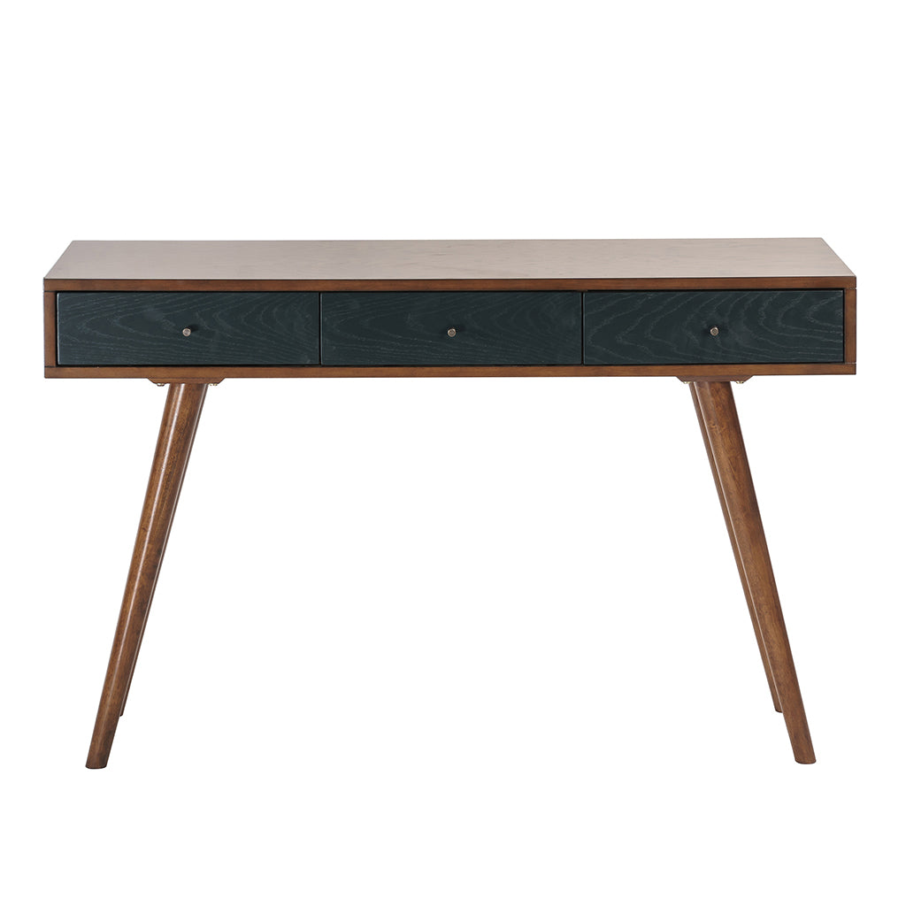 3 Drawer Writing Desk Pecan Blue Wood