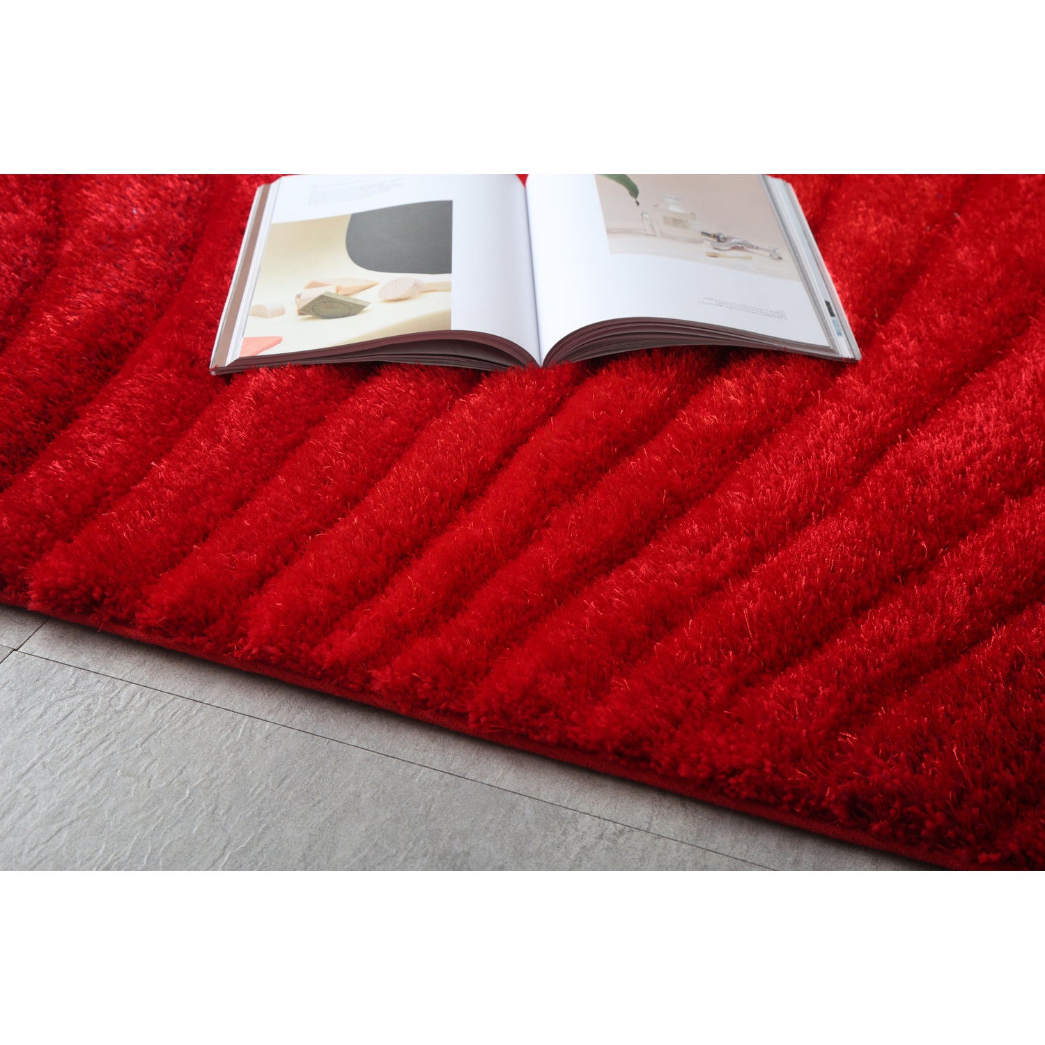 "3D Shaggy" Hand Tufted Area Rug Red Polyester